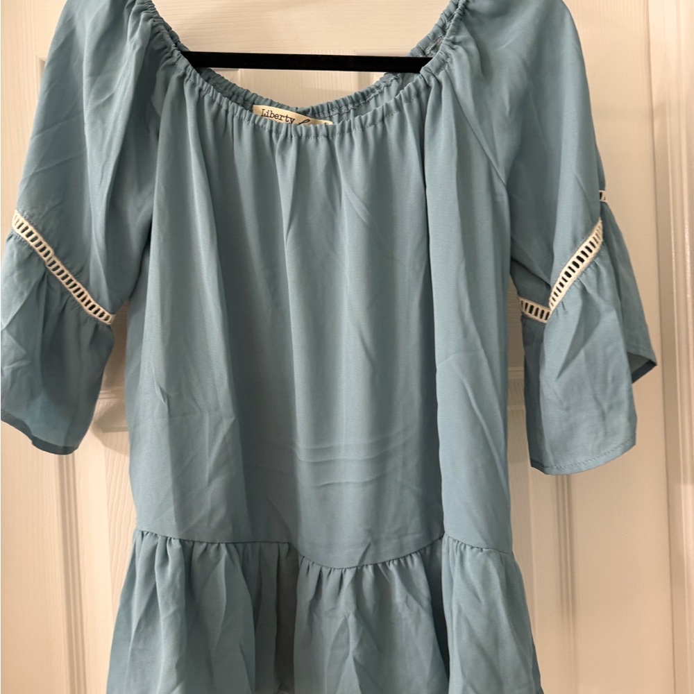 Faded Glory Light Blue Off-Shoulder Blouse
